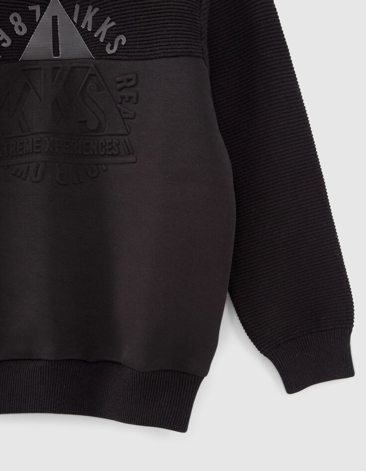 Boys’ black mixed fabric sweater with embossed image-4