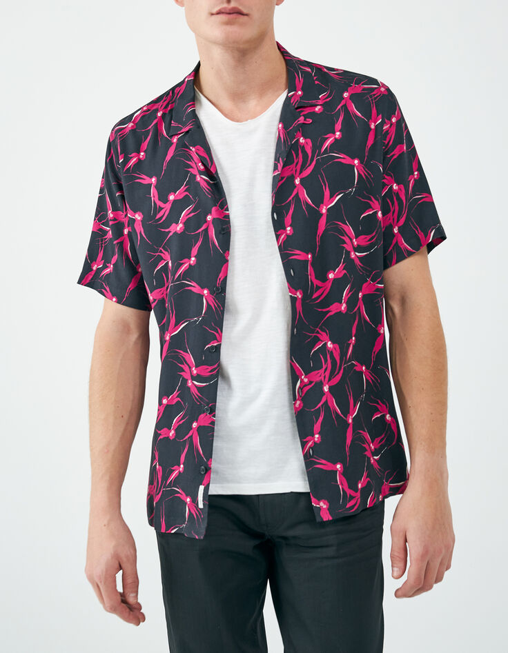 Men’s black REGULAR shirt with pink floral print-5