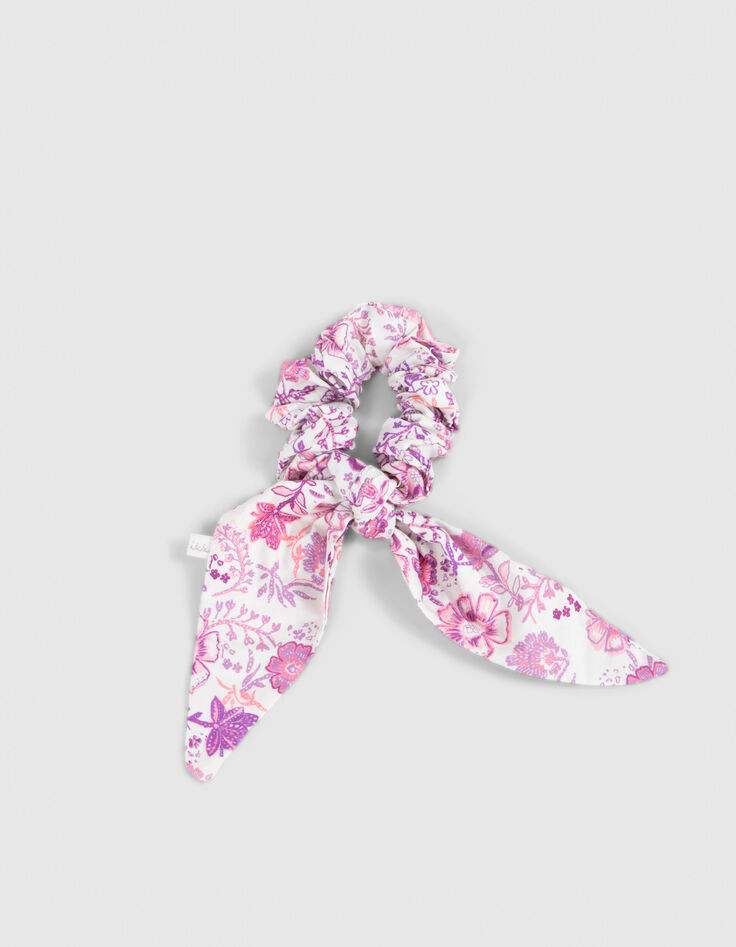 Girls’ lilac scarf scrunchie with flower print-1