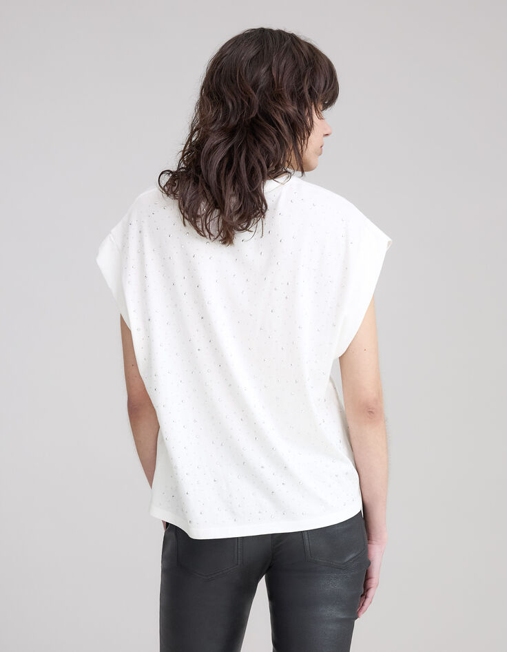 T-shirt met witte facetgeslepen stud voor dames-2