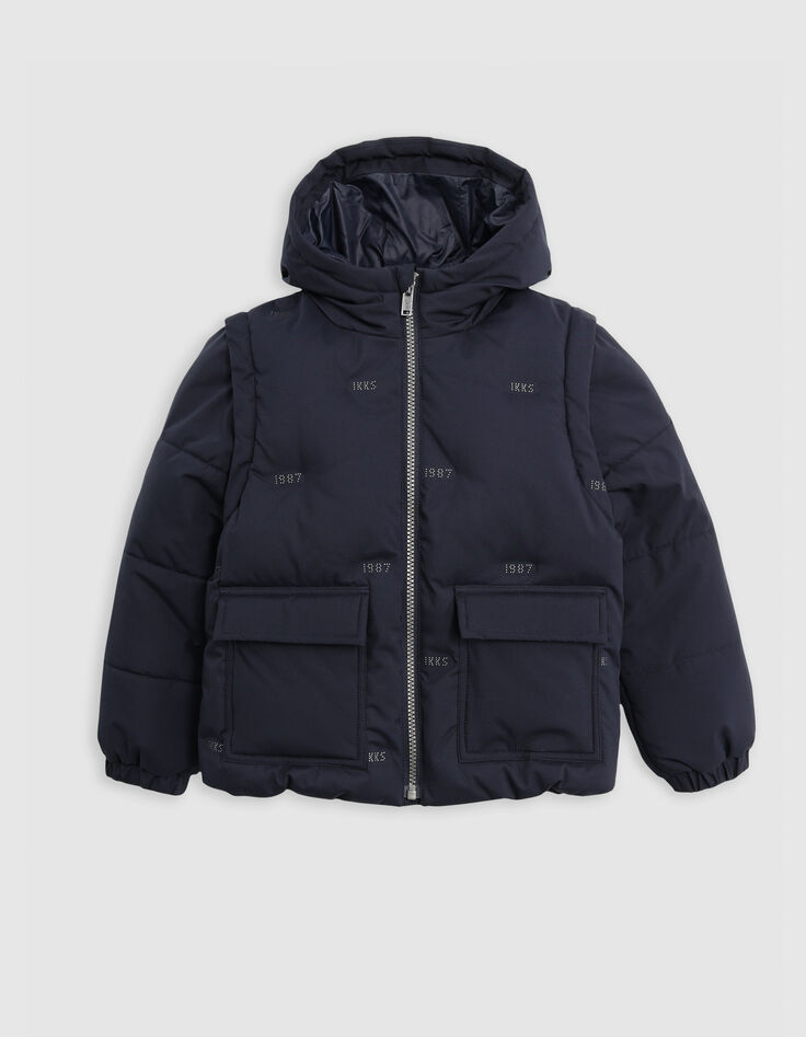 Boys' navy down jacket with removable sleeves-4