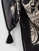 Carré fin imprimé foulard noir et blanc pompons femme-4