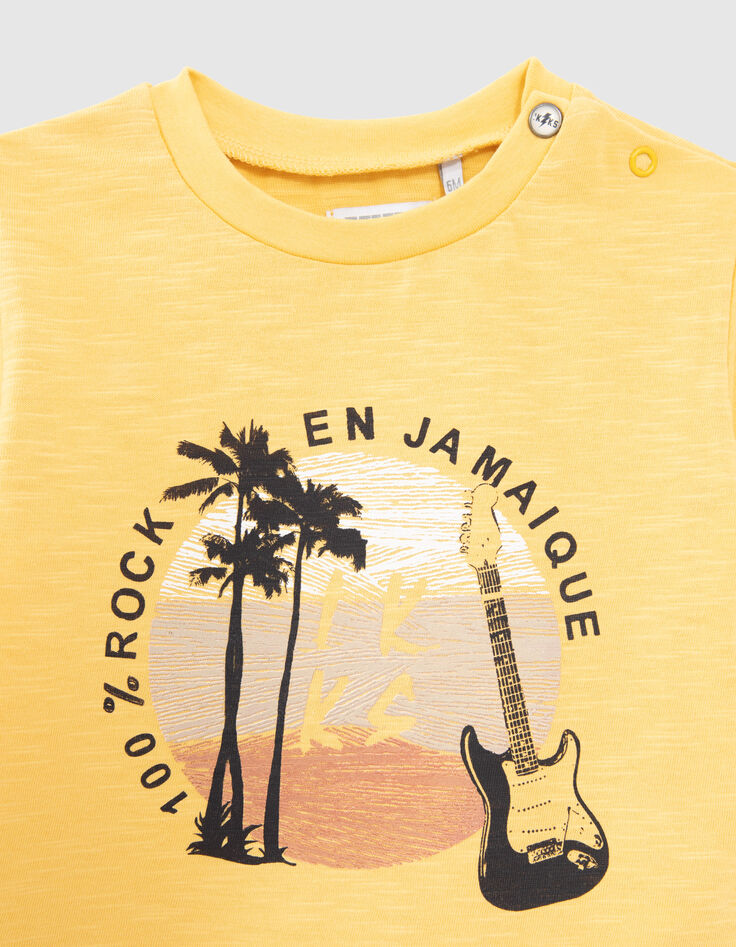 Baby boys’ yellow T-shirt with guitar palm trees images-3