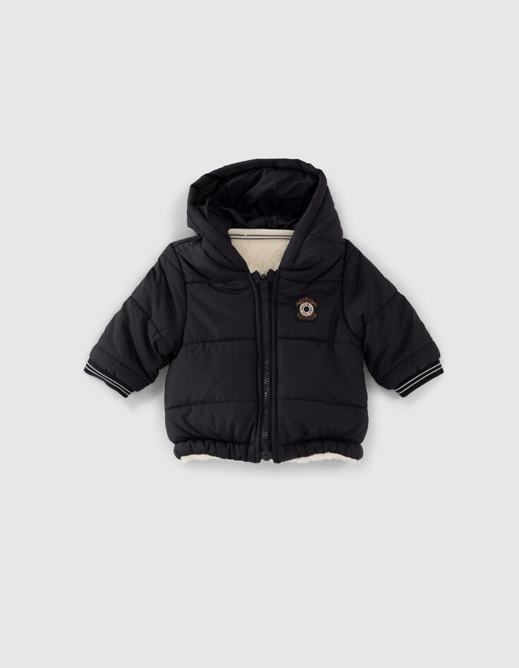 Omkeerbare pufferjas navy en witte Sherpa babyjongens-2