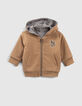 Omkeerbaar vest in camel en grijs, print babyjongens-5