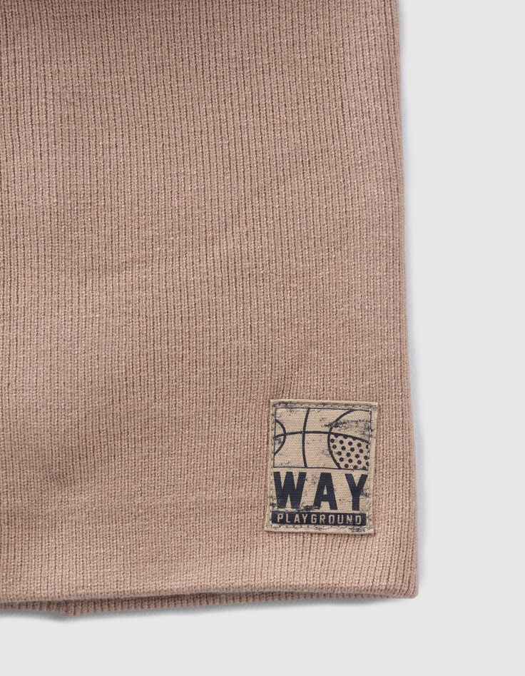 Boys’ beige knit snood with basketball label-3