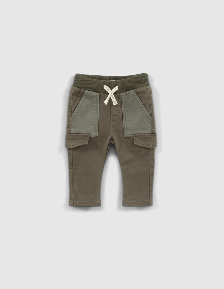 Baby boys’ khaki combat trousers with contrasting pockets-1