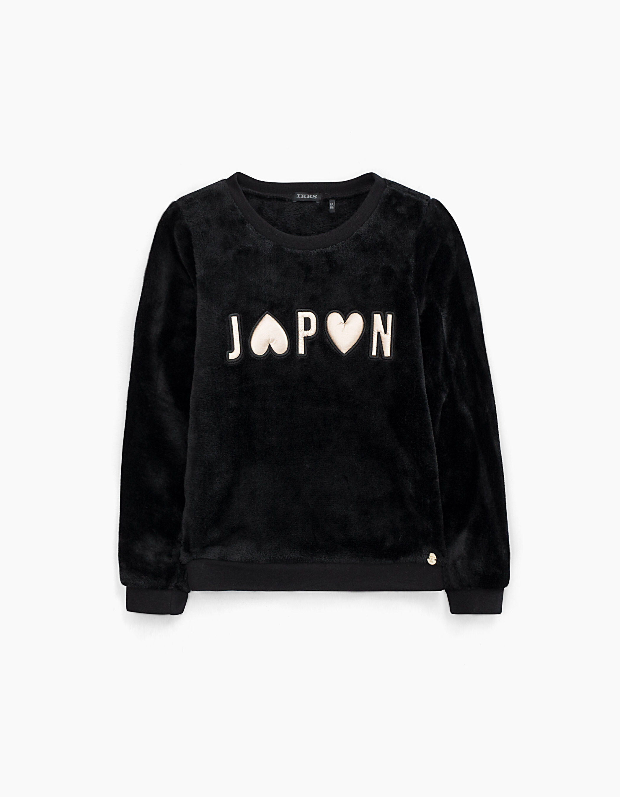 Girls' black embossed Japan letters and hearts sweatshirt