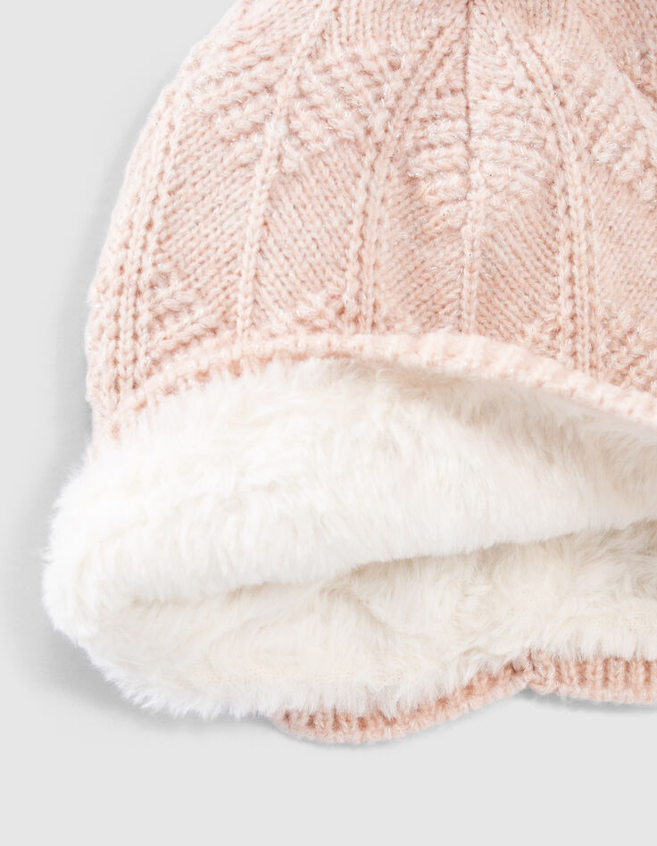 Girls’ pale pink glittery fur-lined knit beanie-2