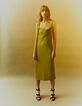 Women’s green satin strappy long dress-6