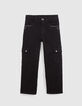 Girl's black studded straight cargo jeans-4