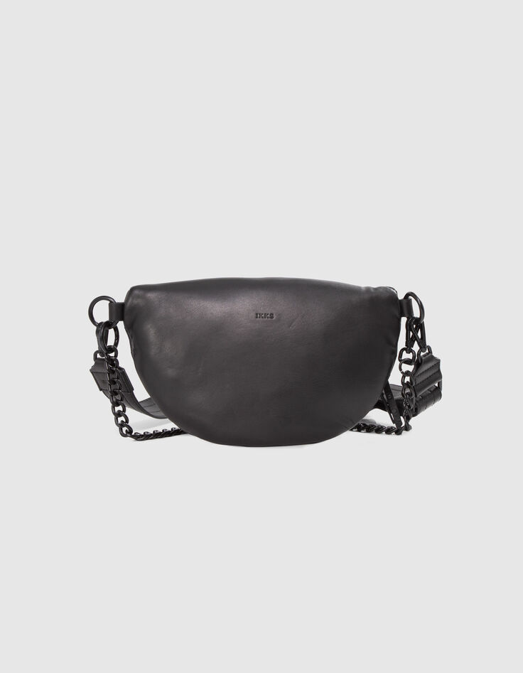 Damen-Bauchtasche THE 1. schwarzes Leder mit Steppnähten-3