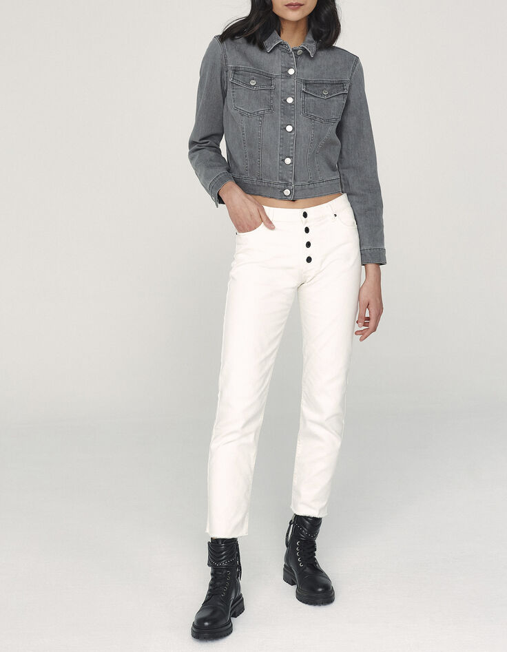 Gerade, weiße Crop-Damenjeans mit High Waist-1