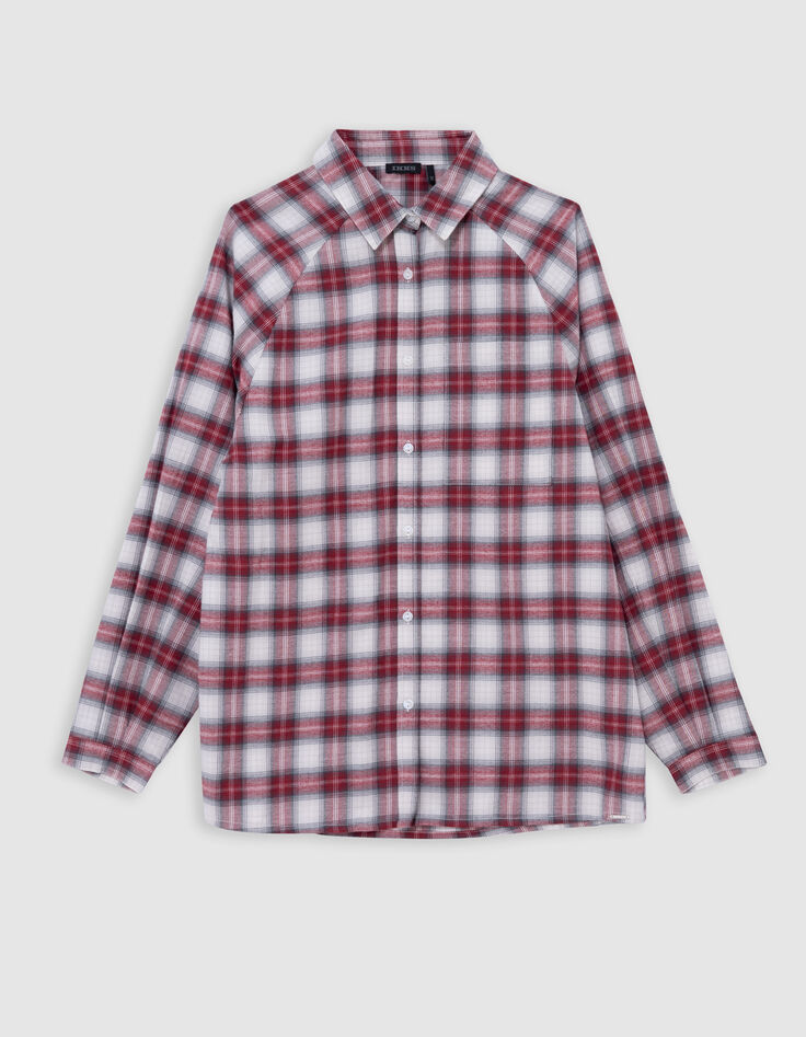 Girl's burgundy plaid shirt-2