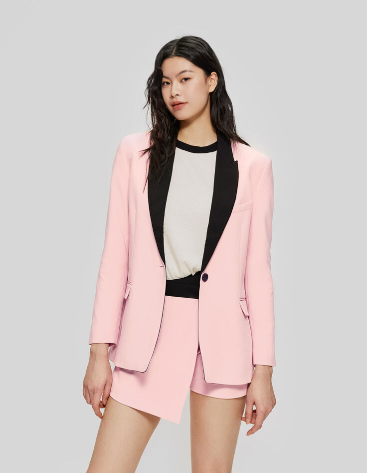 Roze blazer met zwarte kraag Dames-2