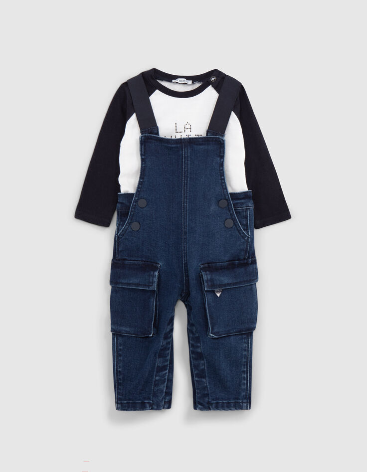 Baby boy 2-in-1 T-shirt and denim overalls set-3