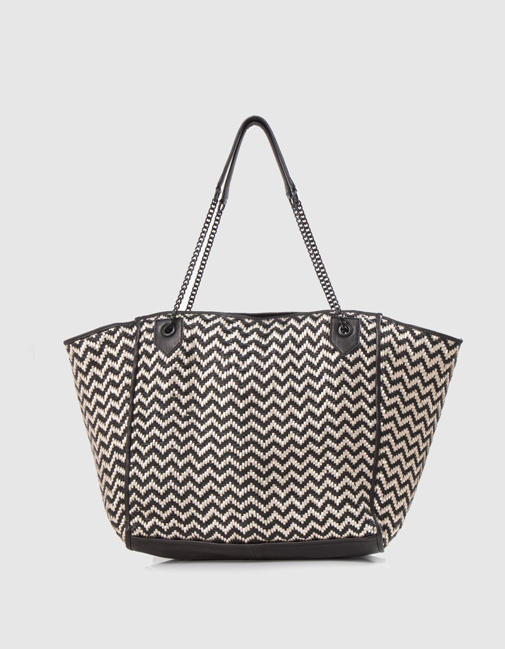 Women’s black & gold woven leather oversize tote bag-3