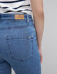 Blauwe waterloze rechte jeans met knopen en franjes Dames-6