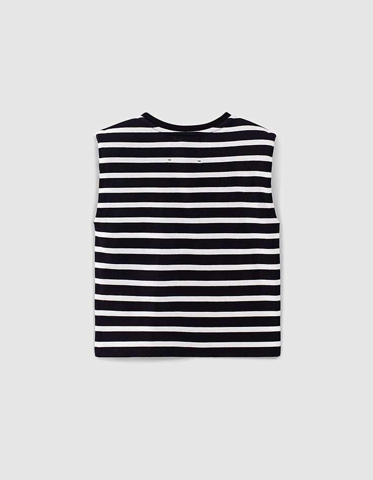 Girls’ black sailor top with ecru stripes and epaulets-2