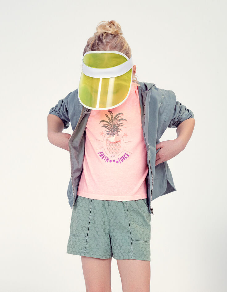 T-shirt rose fluo visuel ananas brodé fille-2