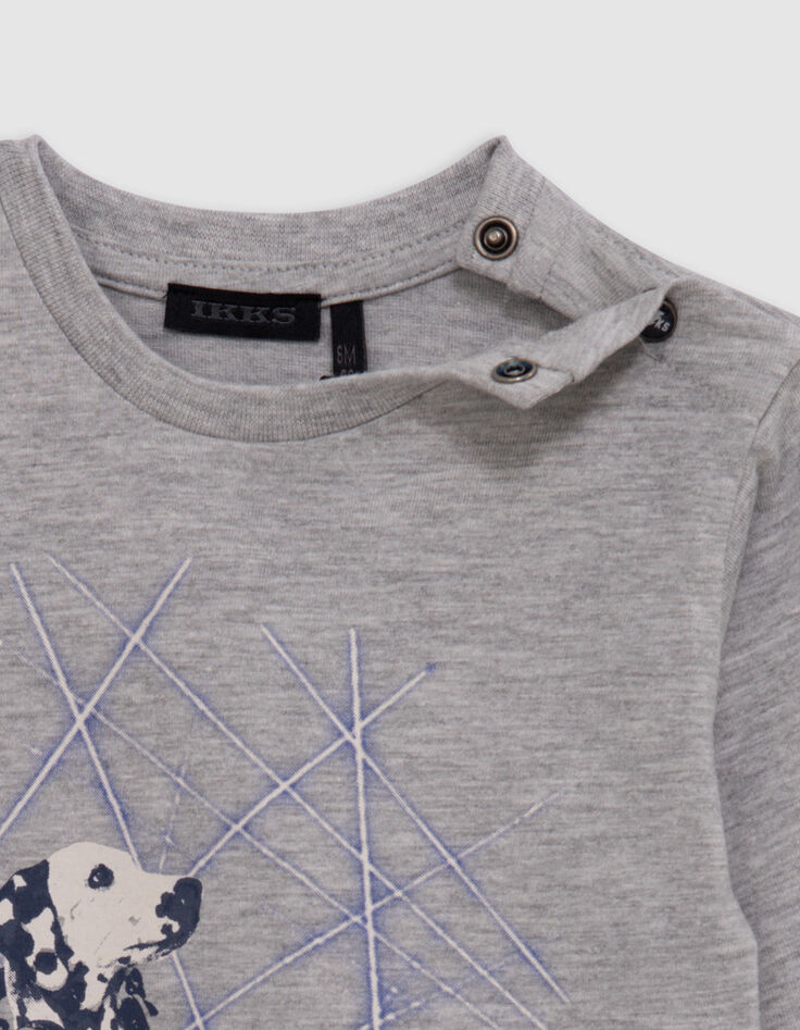 Grey T-shirt organic cotton visual dog and lasers baby boy-4