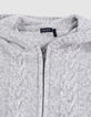 Girl's grey zip-up cable-knit cardigan-5