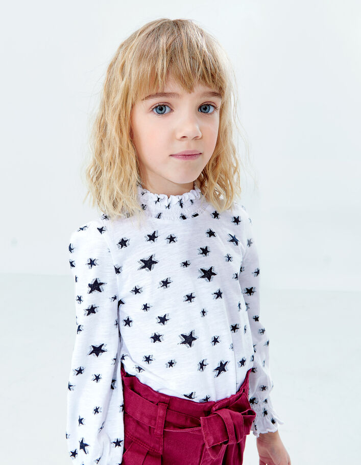 Girls’ off-white T-shirt with all-over star jacquard