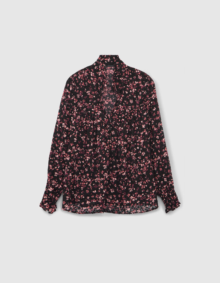 Women’s black sheer blouse with pink velvet print-7