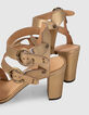 Women’s gold leather heeled sandals with buckles-3