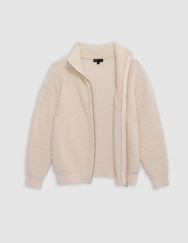 Cardigan zippé écru tricot bouclette fille-4