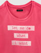 Fuchsia T-shirt biokatoen met tekst met scrunchie meisjes-6