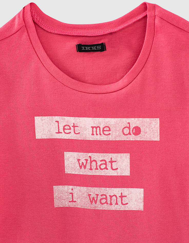 Camiseta fucsia mensaje coletero niña-6