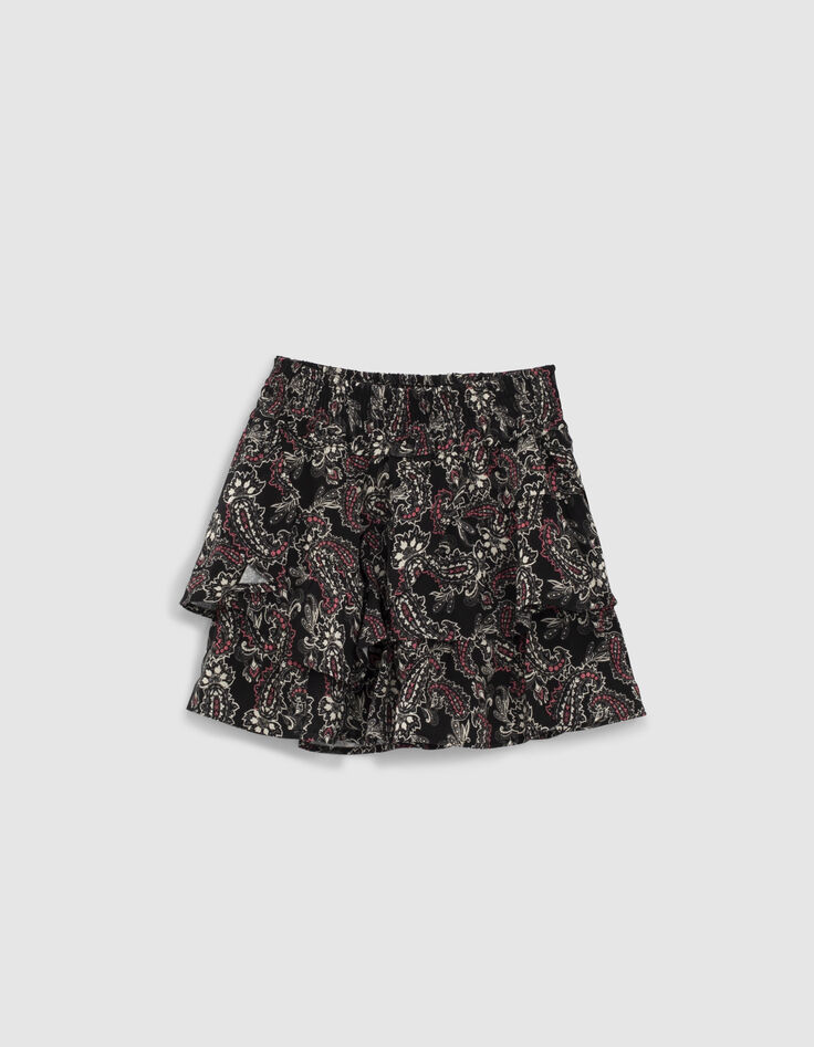 Girls’ black Paisley print ruffled short skirt-1