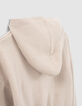 Pull cropped beige clair tricot à capuche fille -6