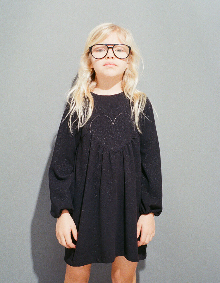 Vestido de niña con corazón bordado de lentejuelas negras-1