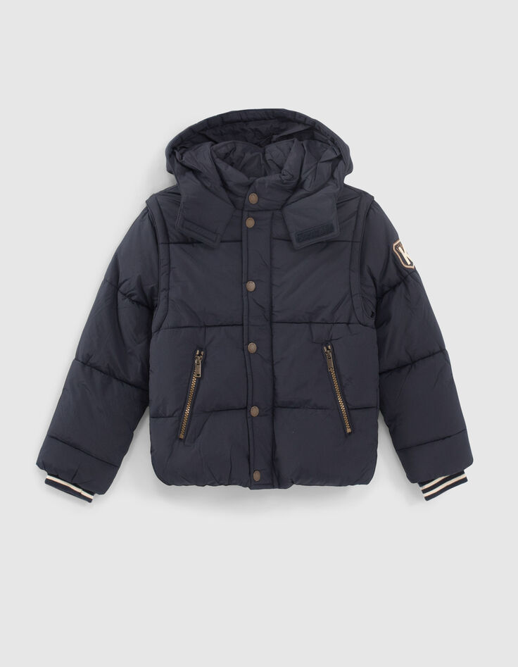 Boys' navy fur-lined hooded padded jacket-1