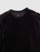 T-shirt noir maille velours jacquard brillant fille-3