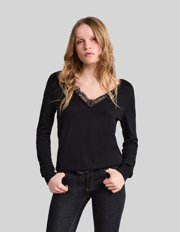 Lucky Brand Cloud Soft V-Neck Sweater (Black) Women's Clothing - ShopStyle