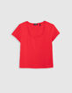 T-shirt rouge forme cropped fille-2