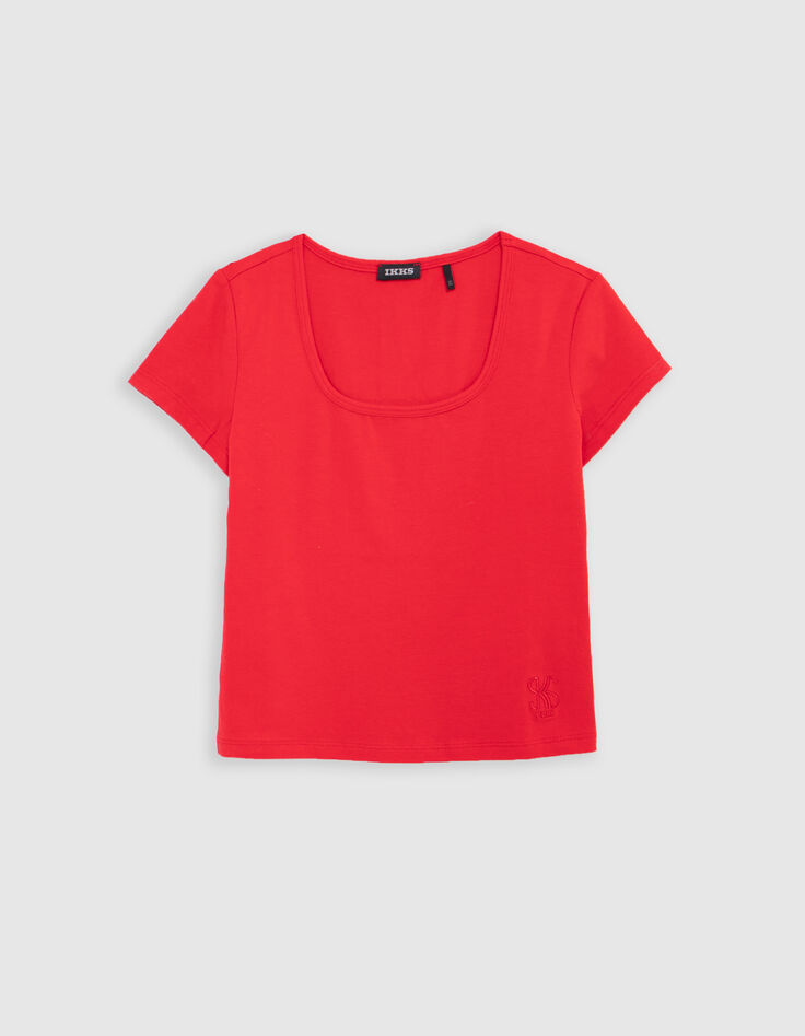 T-shirt rouge forme cropped fille-2