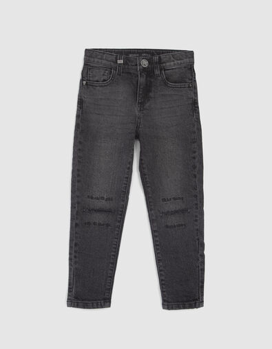 Grijze TAPERED jeans borduursels en slijtplekken knieën - IKKS