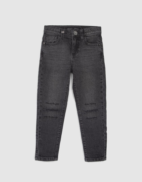 Jean tapered grises bordados desgastes rodillas niño - IKKS