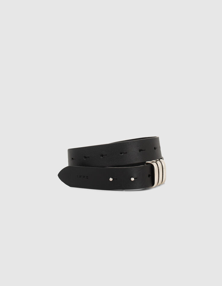 Women’s black calfskin leather belt with holes-1