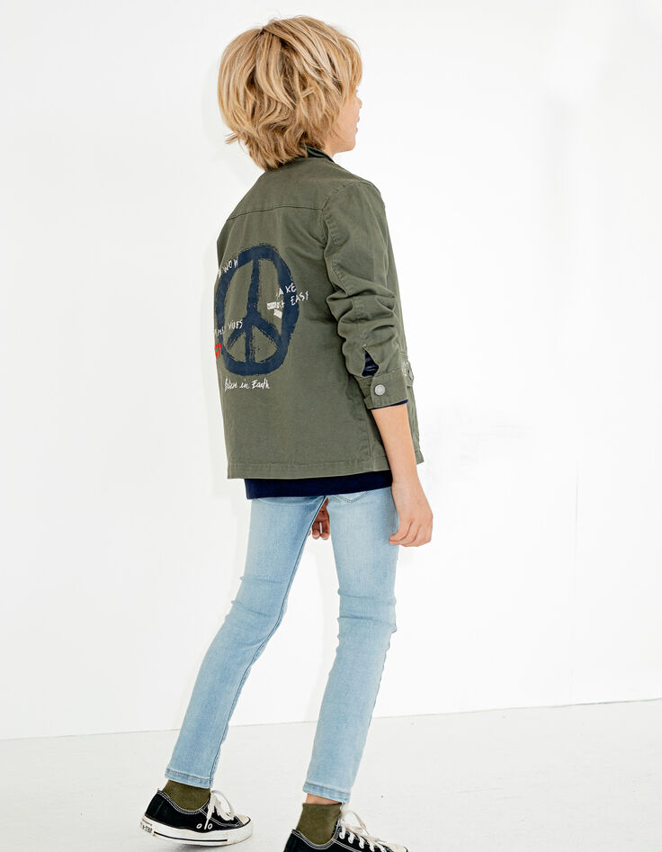 Boys’ khaki safari jacket, Peace & Love back -1