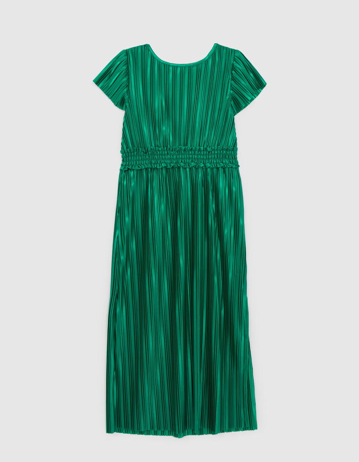 Robe longue verte plissée fille-5