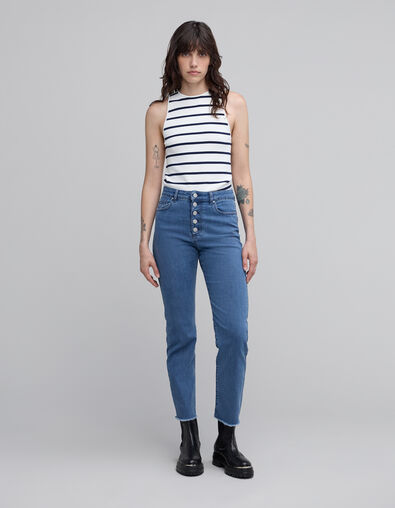 Women’s blue waterless straight jeans with fringed cuffs - IKKS