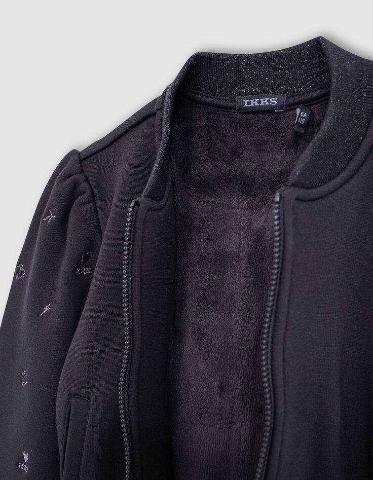 Schwarze Fleece-Bomber-Strickjacke für Mädchen-8