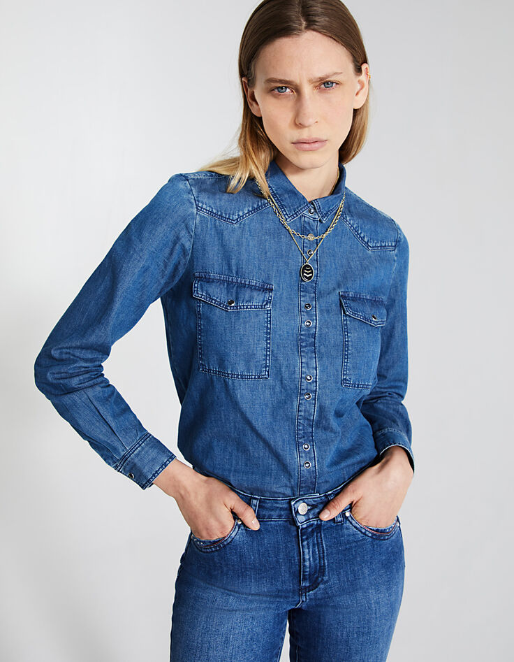 Blaue Damenjeansbluse-2