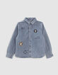 Light blue jeanshemd met badges en kap jongens -3