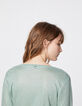 Tee-shirt vert amande manches longues en lin foil femme-3